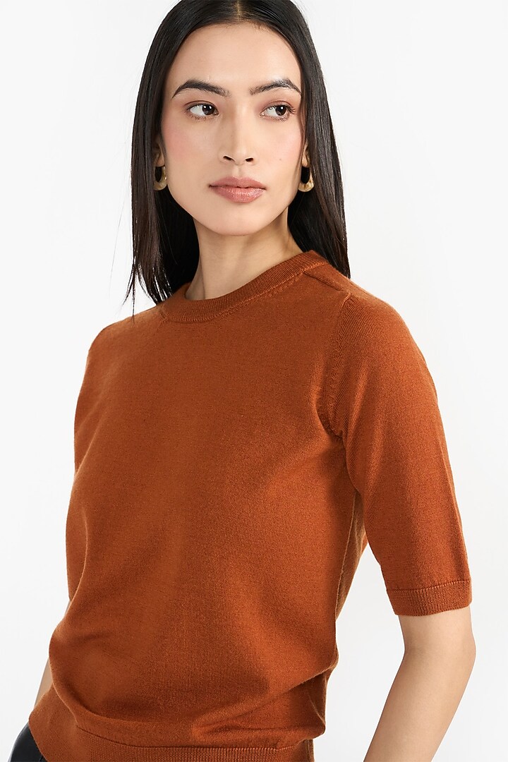 Orange Ultra Fine Natural Merino Wool & Silk Blend Top by PERONA at Pernia's Pop Up Shop