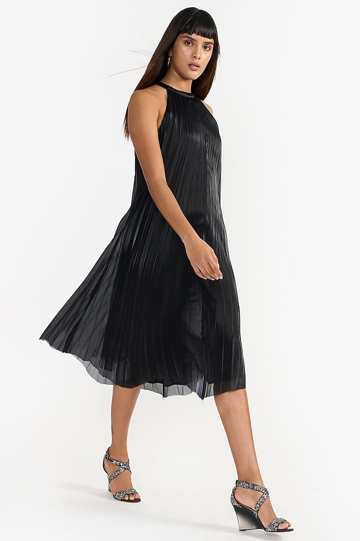 Black Fluid Organza & Terylene A-Line Vacation Dress by PERONA at Pernia's Pop Up Shop