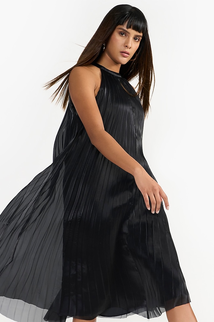 Black Fluid Organza & Terylene A-Line Vacation Dress by PERONA at Pernia's Pop Up Shop