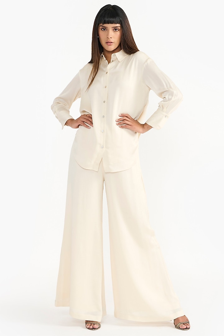 Ivory Viscose & Linen Blend Trousers by PERONA