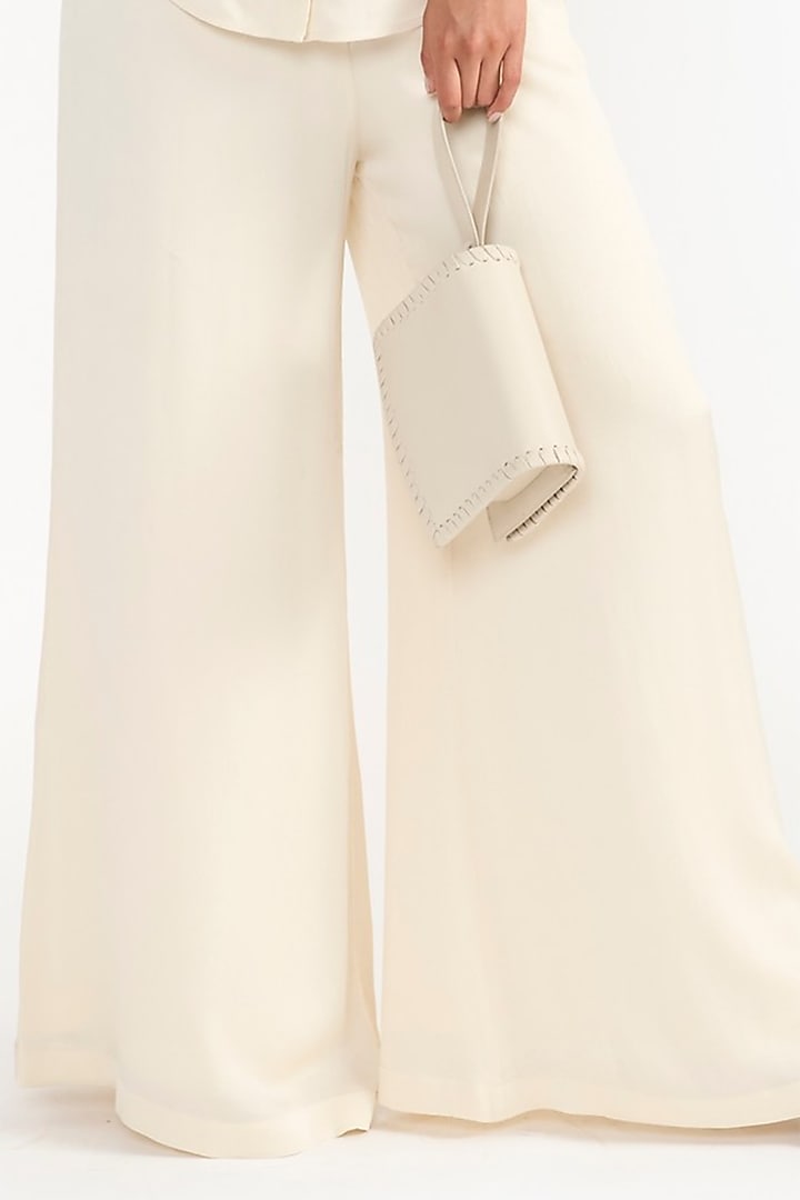 Ivory Viscose & Linen Blend Trousers by PERONA at Pernia's Pop Up Shop