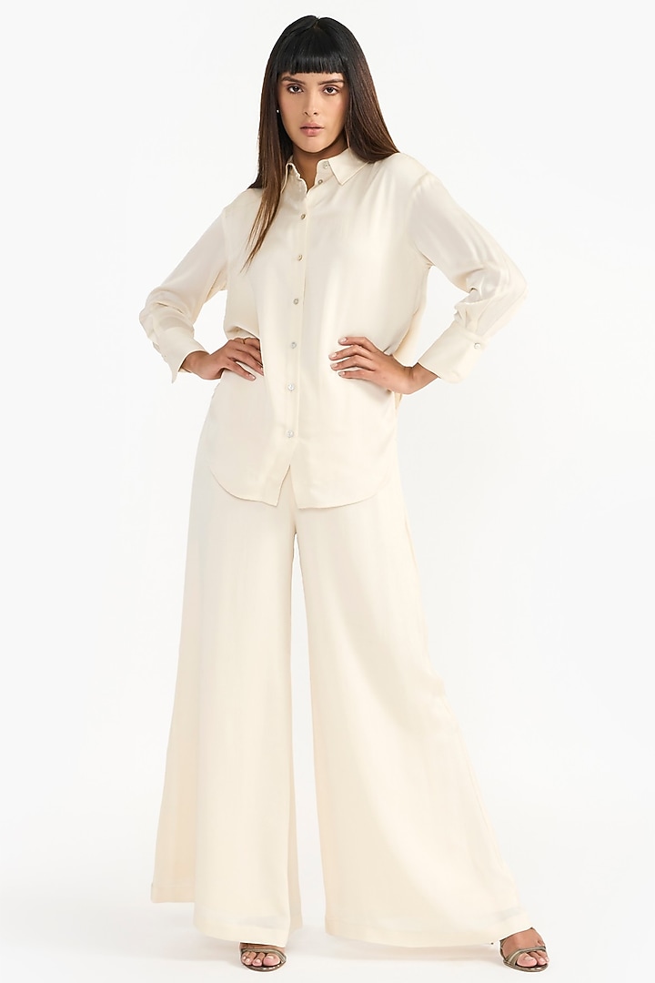 Ivory Viscose & Linen Blend Shirt by PERONA at Pernia's Pop Up Shop