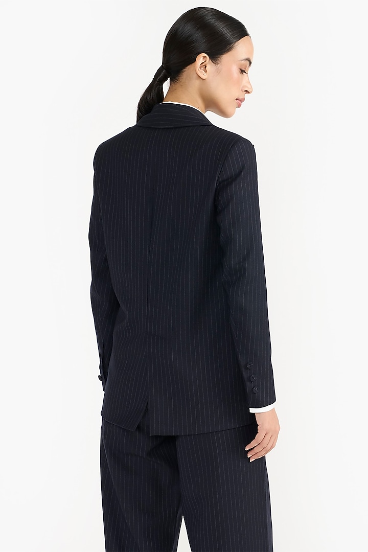 Navy Blue Premium Japanese Wool Blend Blazer by PERONA at Pernia's Pop Up Shop