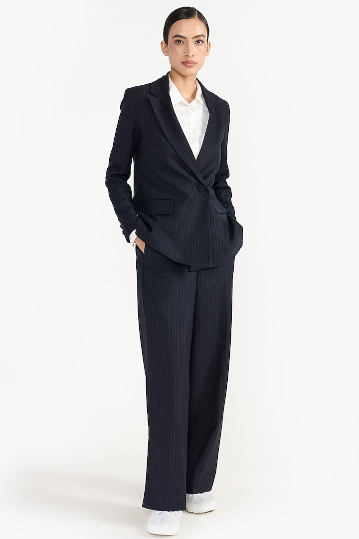 Navy Blue Premium Japanese Wool Blend Blazer by PERONA at Pernia's Pop Up Shop