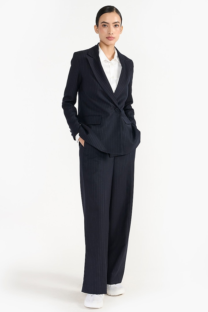 Navy Blue Premium Japanese Wool Blend Trousers by PERONA
