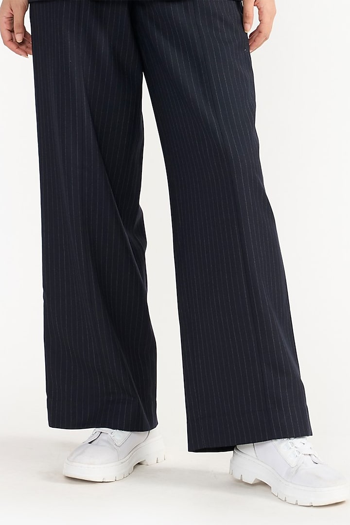Navy Blue Premium Japanese Wool Blend Trousers by PERONA at Pernia's Pop Up Shop