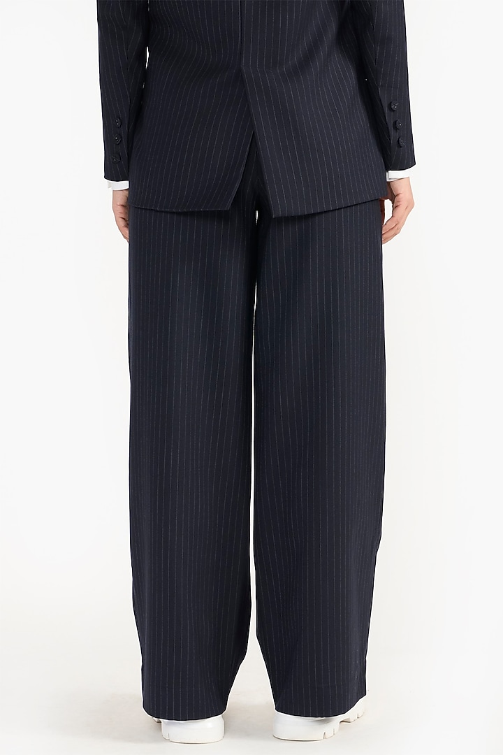 Navy Blue Premium Japanese Wool Blend Trousers by PERONA at Pernia's Pop Up Shop
