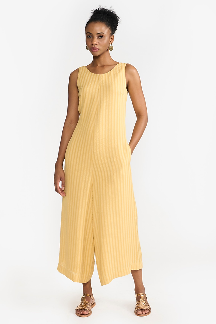 Yellow Viscose & Seersucker Jumpsuit by PERONA at Pernia's Pop Up Shop