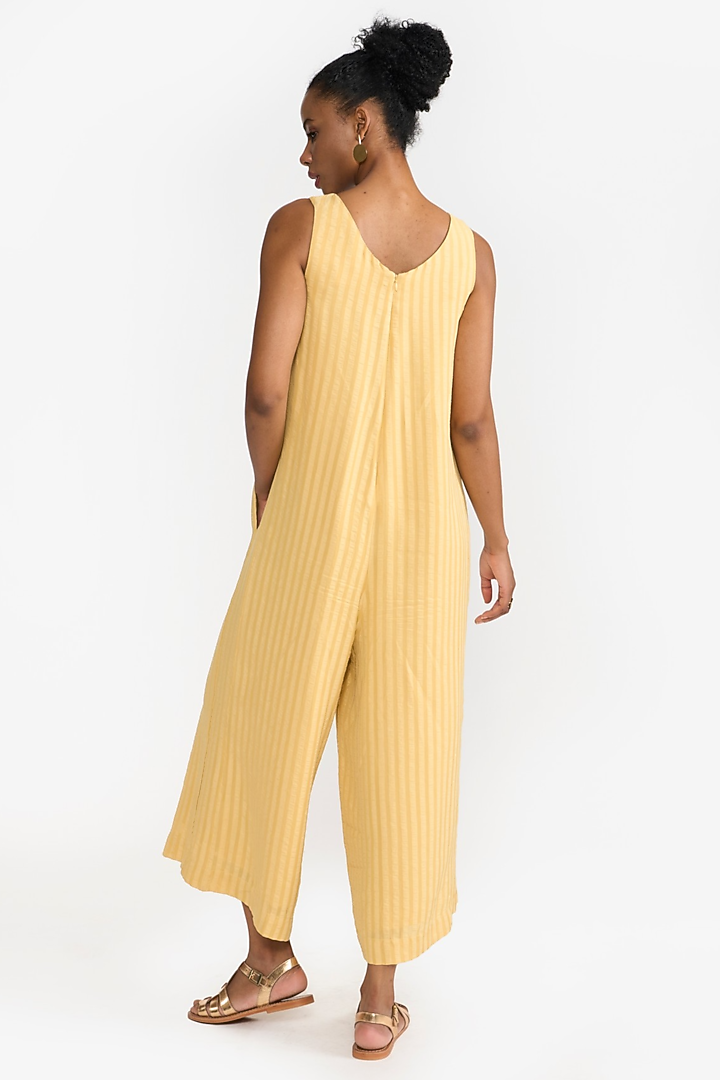 Yellow Viscose & Seersucker Jumpsuit by PERONA at Pernia's Pop Up Shop