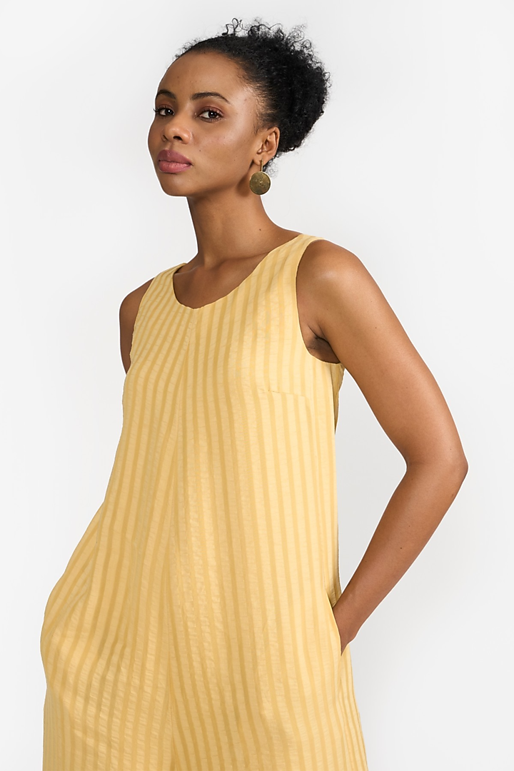 Yellow Viscose & Seersucker Jumpsuit by PERONA at Pernia's Pop Up Shop