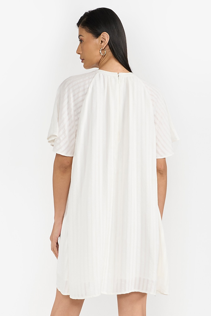 White Viscose & Seersucker A-Line Mini Vacation Dress by PERONA at Pernia's Pop Up Shop