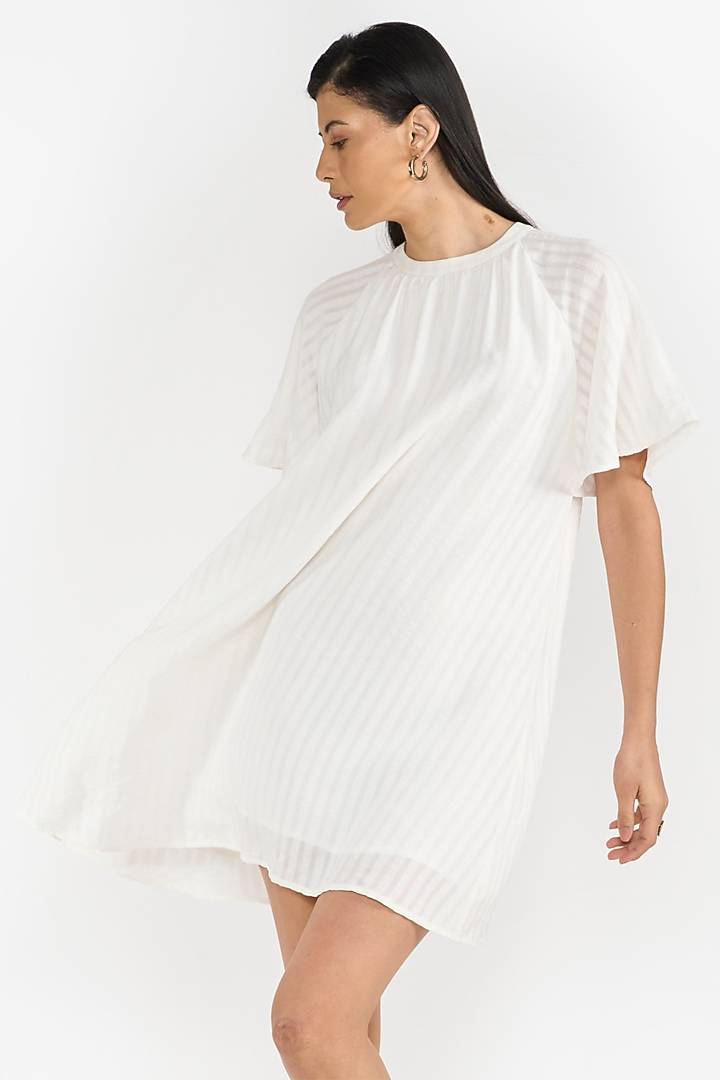 White Viscose & Seersucker A-Line Mini Vacation Dress by PERONA at Pernia's Pop Up Shop