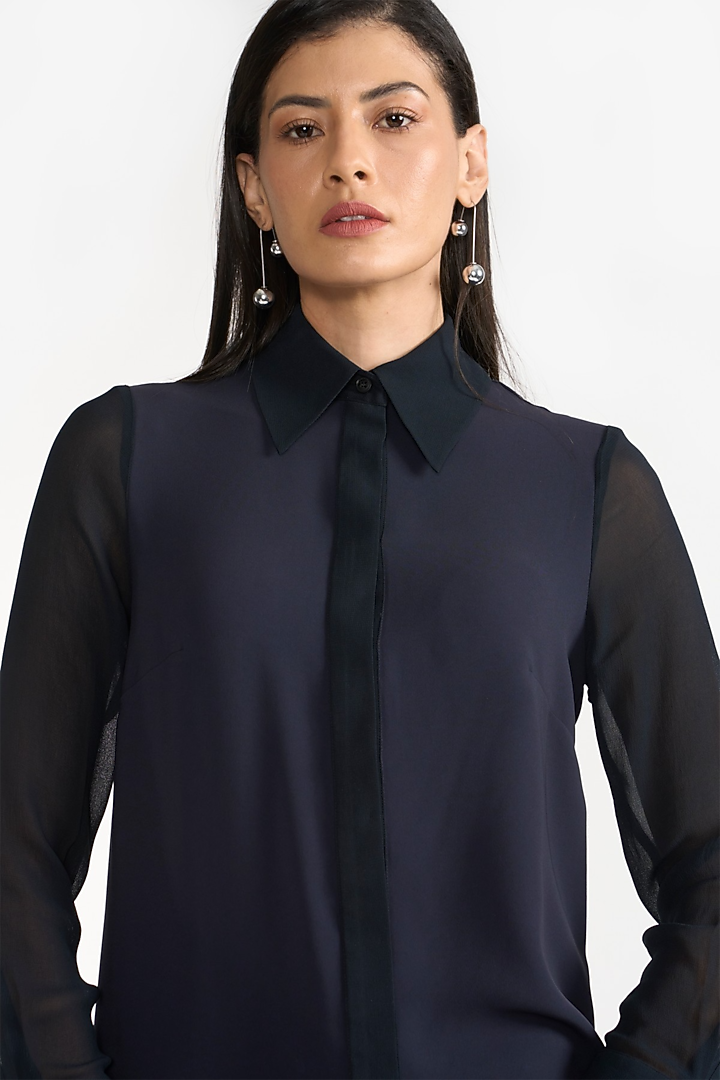 Blue Fluid Crepe Mini Summer Shirt Dress by PERONA at Pernia's Pop Up Shop