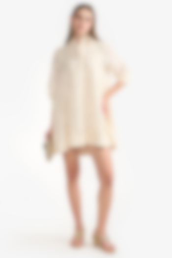 Ivory Cotton & Polyester Mini Shirt Dress by PERONA at Pernia's Pop Up Shop