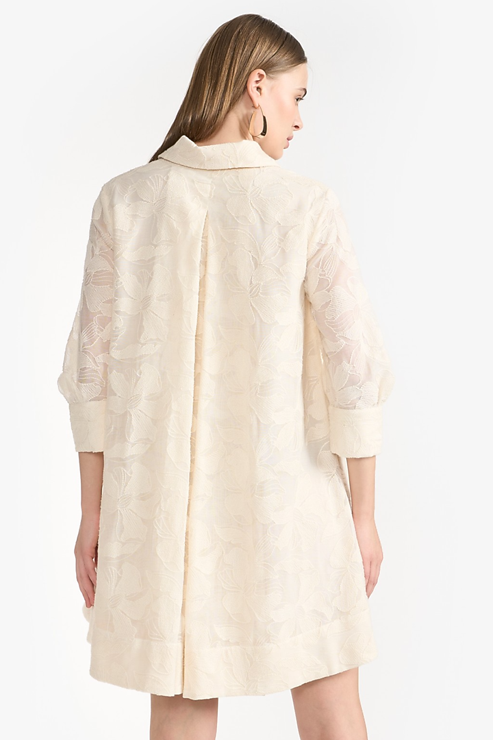 Ivory Cotton & Polyester Mini Vacation Shirt Dress by PERONA at Pernia's Pop Up Shop