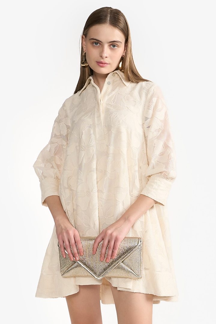 Ivory Cotton & Polyester Mini Vacation Shirt Dress by PERONA at Pernia's Pop Up Shop