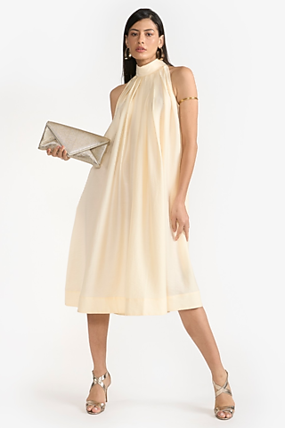 Ivory Tencel Blend Fabric Halter A-Line Dress by PERONA