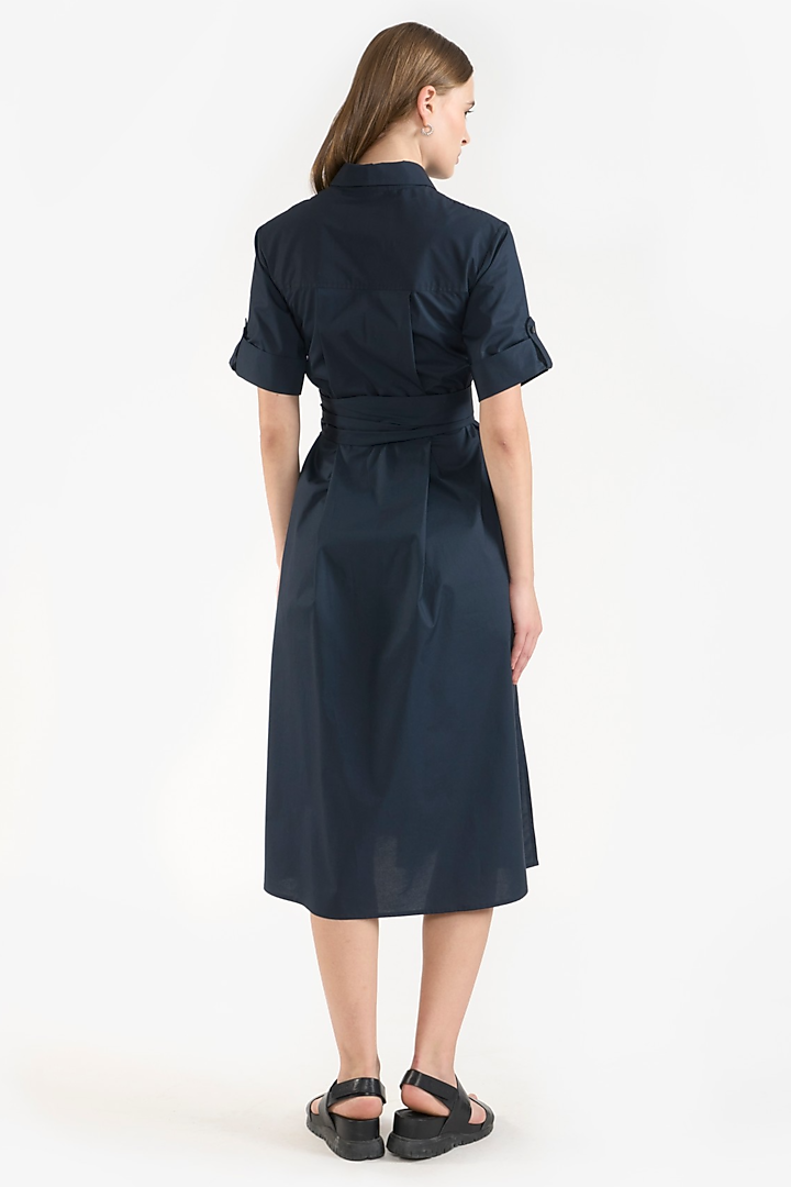 Blue Cotton & Elastane Pleated Summer Shirt Dress by PERONA at Pernia's Pop Up Shop