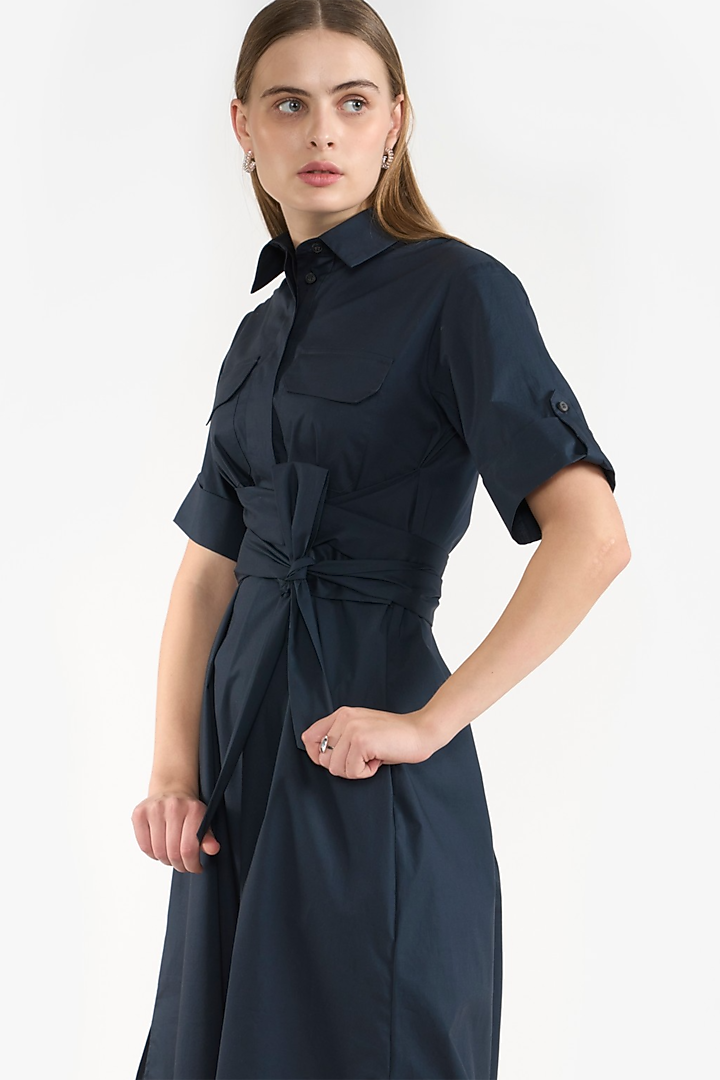 Blue Cotton & Elastane Pleated Summer Shirt Dress by PERONA at Pernia's Pop Up Shop