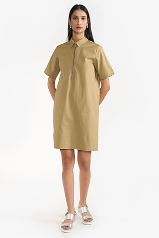 Green Cotton & Elastane Mini Dress by PERONA