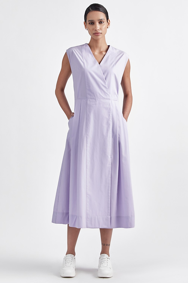 Lavender Cotton Poplin Midi Dress by PERONA