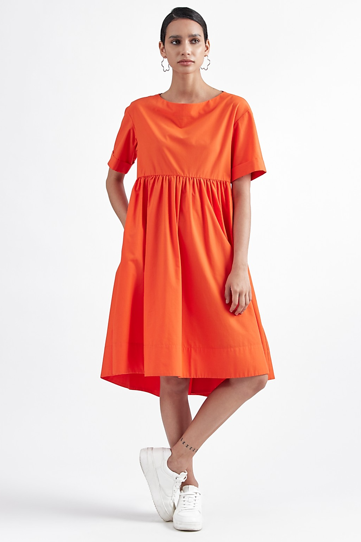 Cadmium Orange Cotton Poplin Dress by PERONA