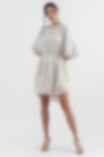 Ivory Viscose Linen Blend A-Line Mini Dress by PERONA