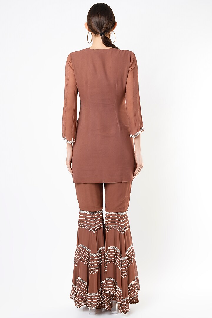 Chocolate Brown Embroidered Wedding Sharara Set by Pesha at Pernia's Pop Up Shop