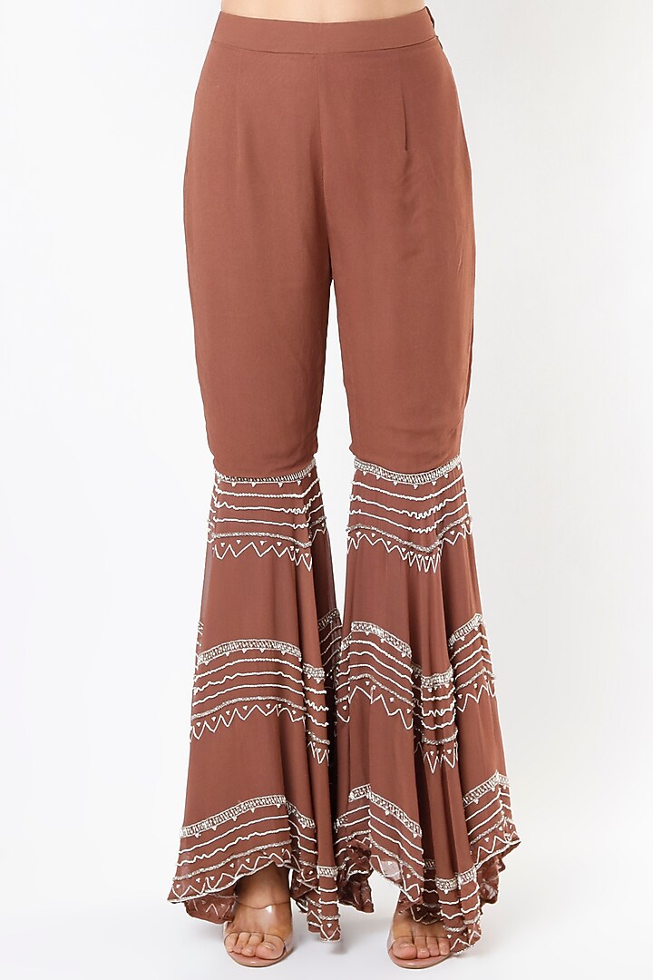 Chocolate Brown Embroidered Wedding Sharara Set by Pesha at Pernia's Pop Up Shop