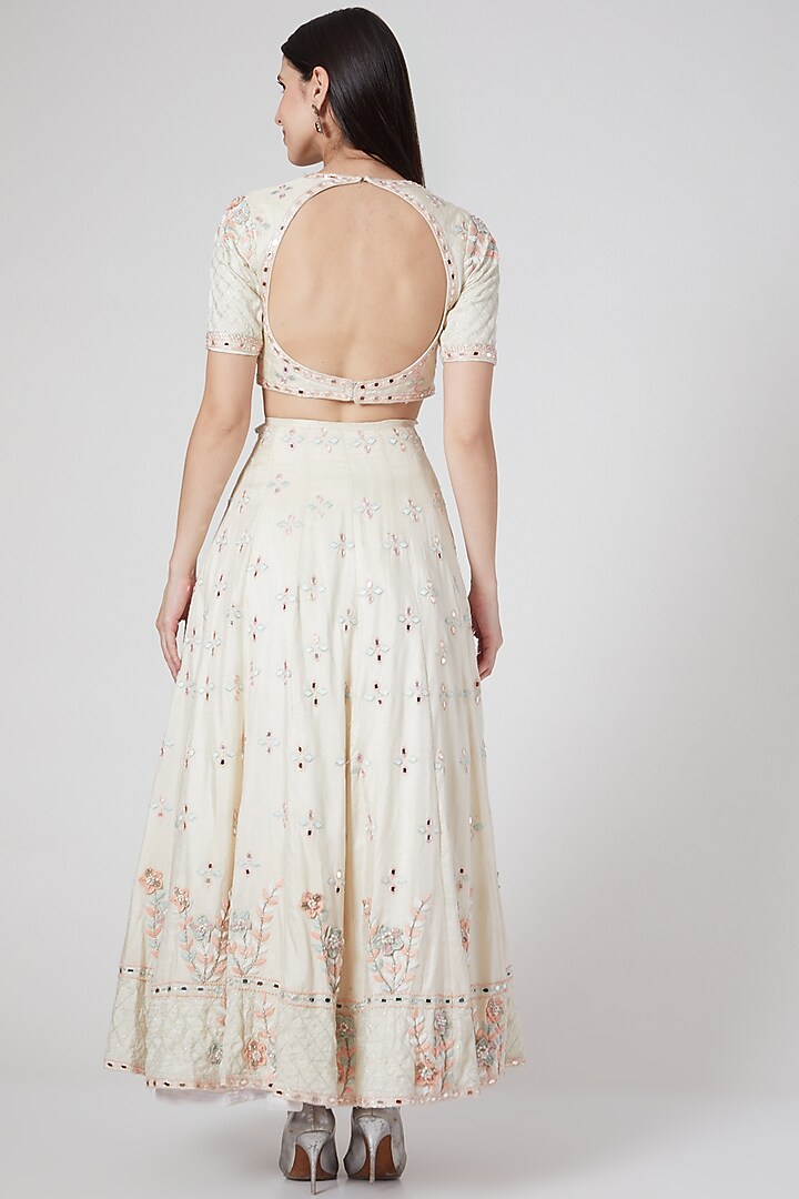 Ivory 3D Floral Embroidered Wedding Lehenga Set by Pesha at Pernia's Pop Up Shop