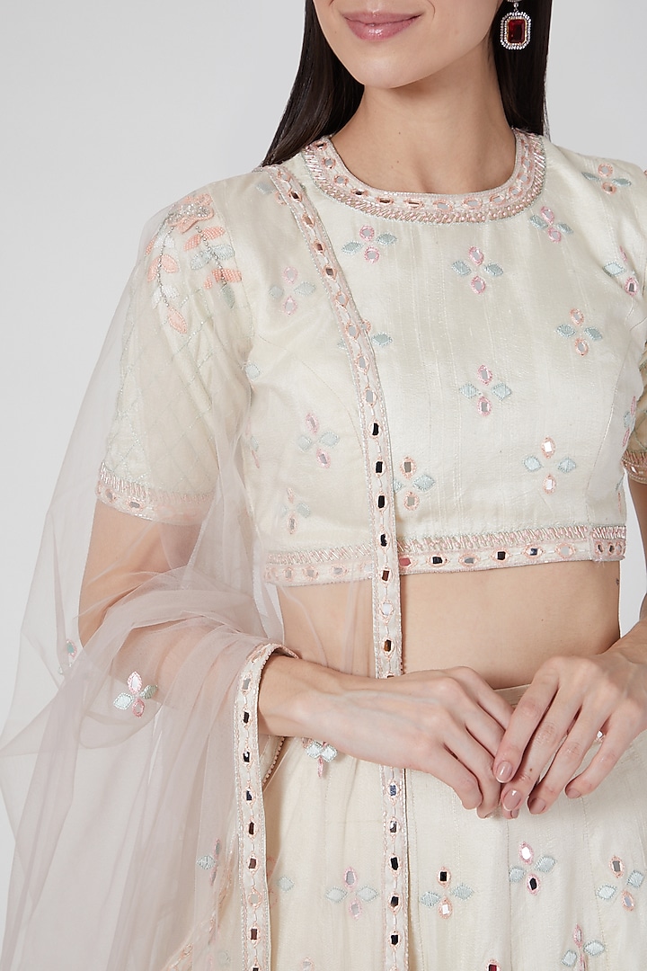 Ivory 3D Floral Embroidered Wedding Lehenga Set by Pesha at Pernia's Pop Up Shop