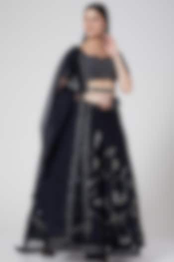  Midnight Blue Embellished Wedding Lehenga Set  by Pesha at Pernia's Pop Up Shop