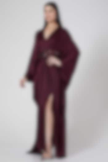  Wine Embroidered Kaftan Gown  by Pesha