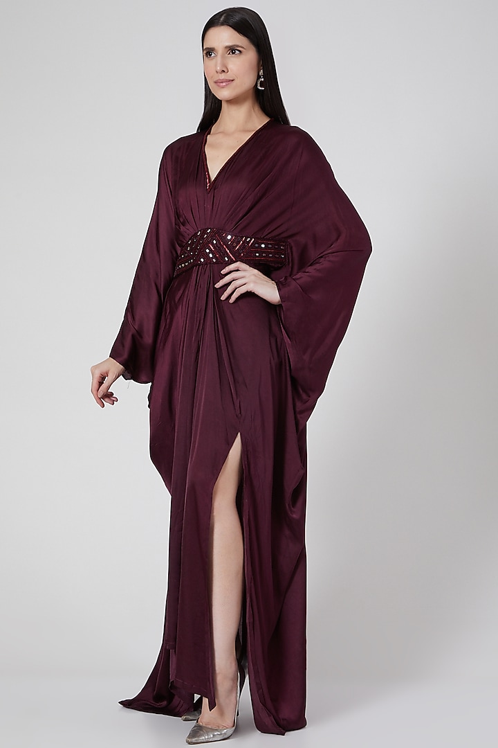 Wine Embroidered Kaftan Gown  by Pesha