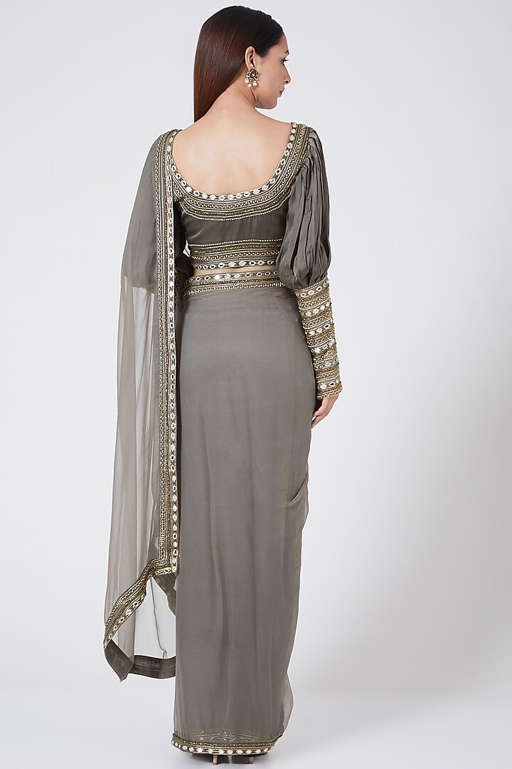  Teal Green Embroidered Party Wear Saree Set  by Pesha at Pernia's Pop Up Shop