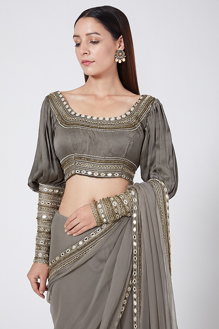  Teal Green Embroidered Party Wear Saree Set  by Pesha at Pernia's Pop Up Shop