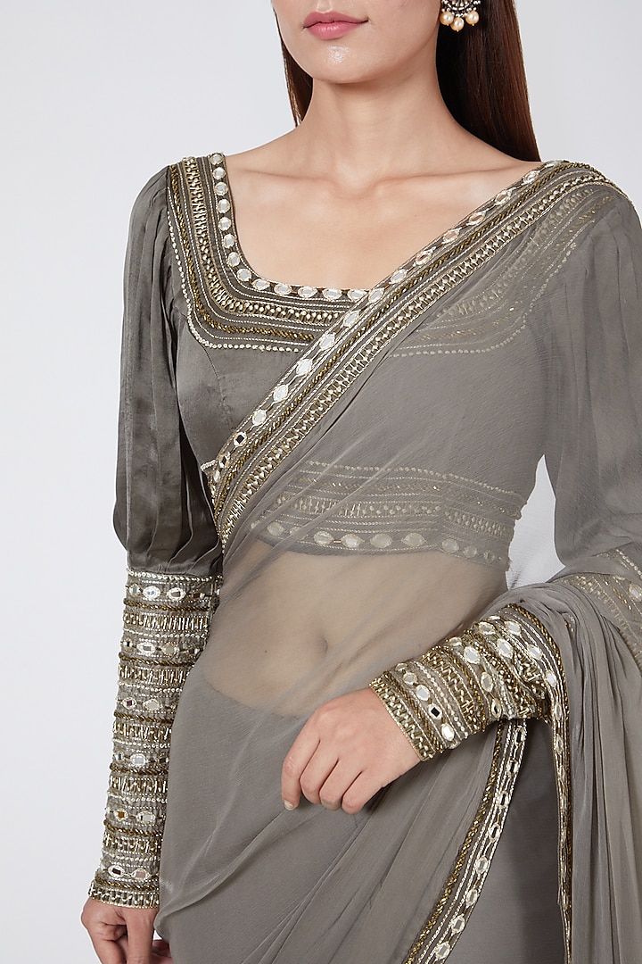  Teal Green Embroidered Party Wear Saree Set  by Pesha at Pernia's Pop Up Shop