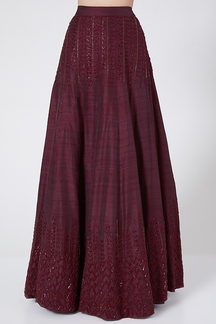 Wine Embroidered Wedding Lehenga Set by Pesha at Pernia's Pop Up Shop