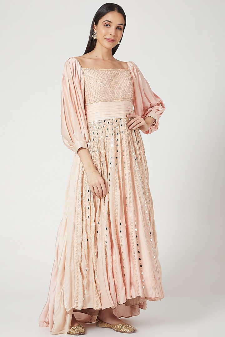 Blush Pink Gown With Mirror Work by Pesha