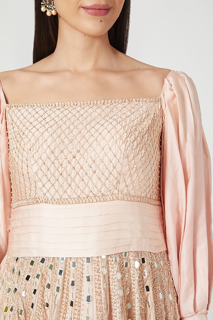 Blush Pink Engagement Gown With Mirror Work by Pesha at Pernia's Pop Up Shop