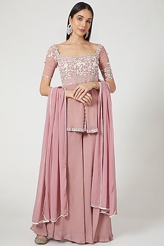 Mauve Sharara Set With Thread Work by Pesha