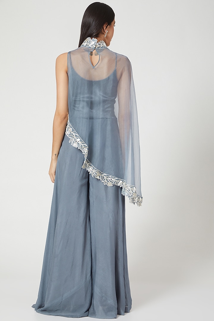 Grey Flared Jumpsuit With Embroidered Cape by Pesha at Pernia's Pop Up Shop
