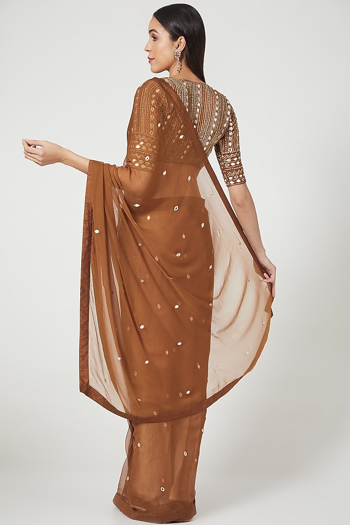 Brown Handcrafted Draped Wedding Saree Set by Pesha at Pernia's Pop Up Shop