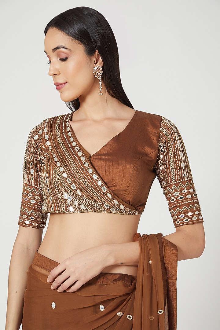 Brown Handcrafted Draped Wedding Saree Set by Pesha at Pernia's Pop Up Shop