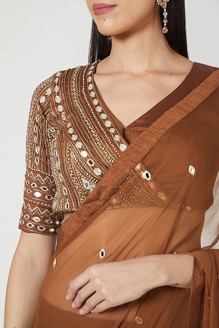 Brown Handcrafted Draped Wedding Saree Set by Pesha at Pernia's Pop Up Shop