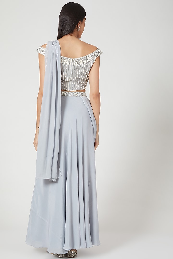 Grey Georgette Embroidered Wedding Lehenga Saree Set by Pesha at Pernia's Pop Up Shop