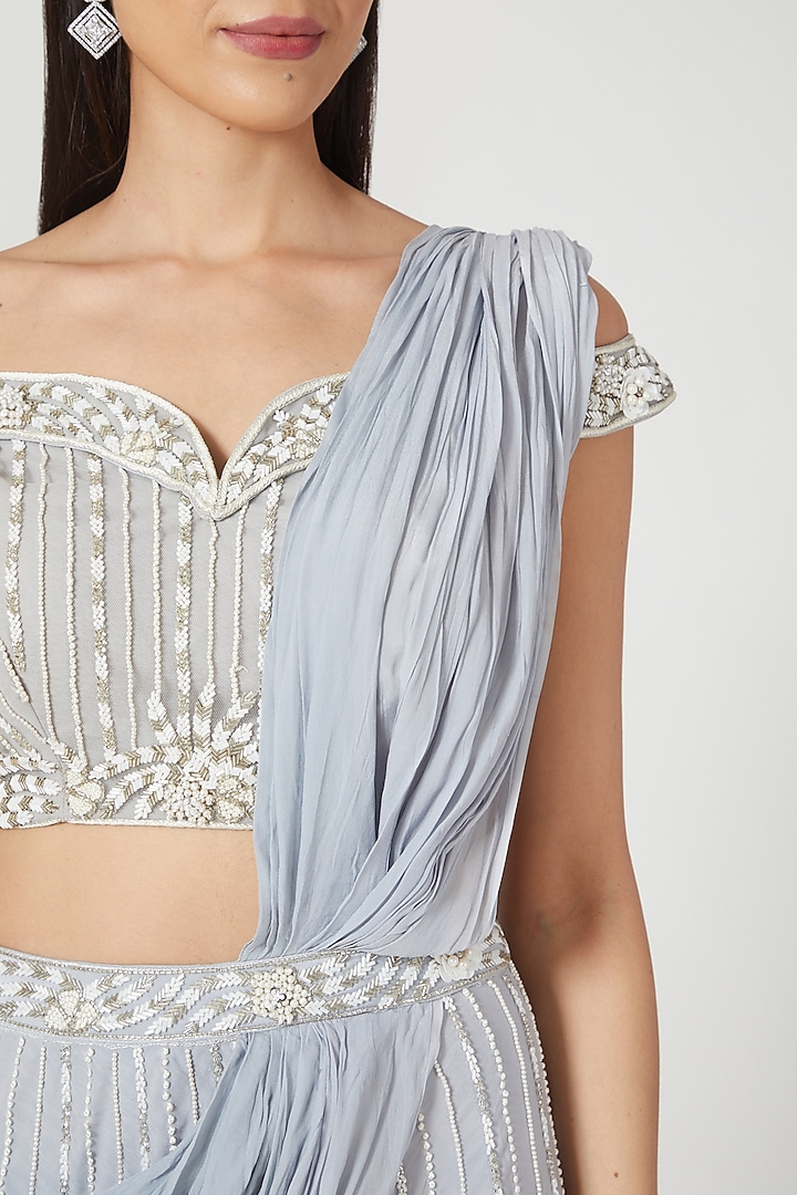 Grey Georgette Embroidered Wedding Lehenga Saree Set by Pesha at Pernia's Pop Up Shop