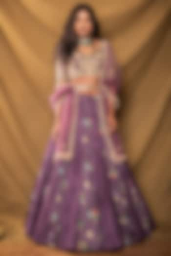 Dull Purple Printed Kalidar Wedding Lehenga Set by Pesha at Pernia's Pop Up Shop