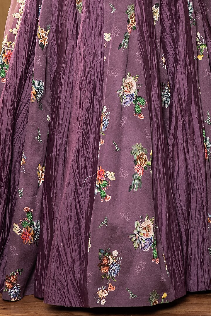 Dull Purple Printed Kalidar Wedding Lehenga Set by Pesha at Pernia's Pop Up Shop