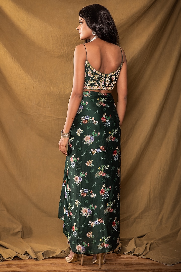 Bottle Green Draped Skirt Set With Jacket by Pesha at Pernia's Pop Up Shop